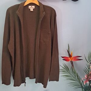 Woolrich Men's Zip Up Sweater - Rich Brown Size XL